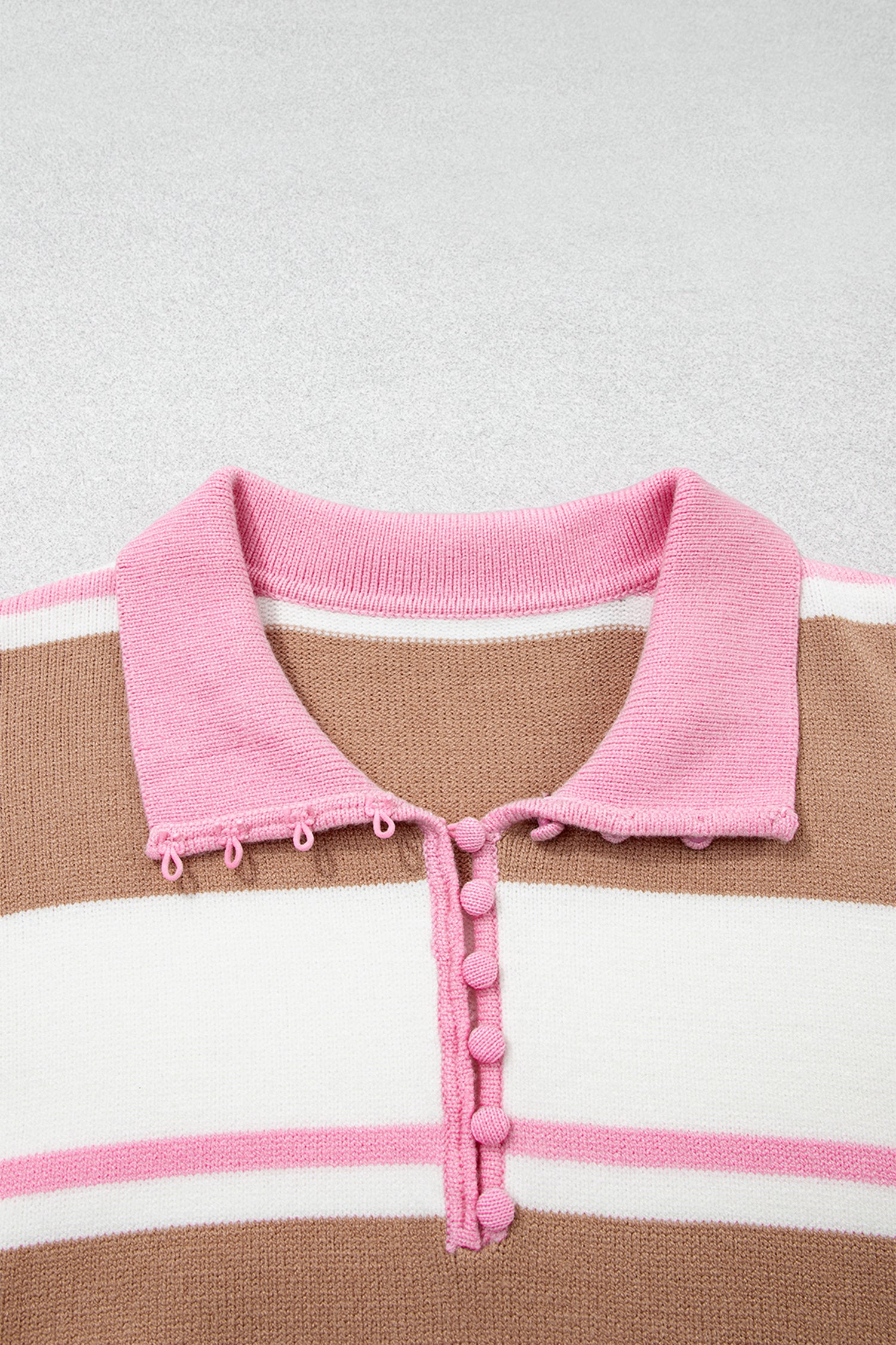Striped Colorblock V Neck Long Sleeve Tunic Sweater – Pink Stripe