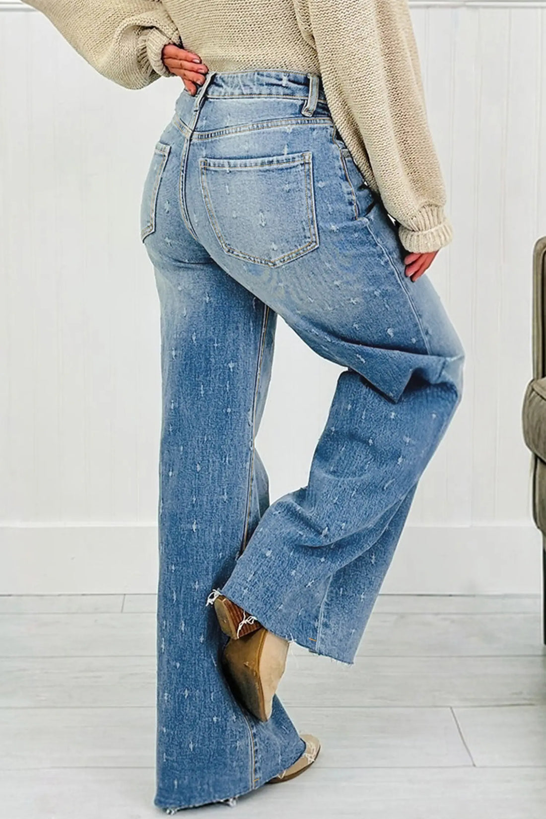 Mist Blue Distressed Tummy Control Raw Hem Jeans