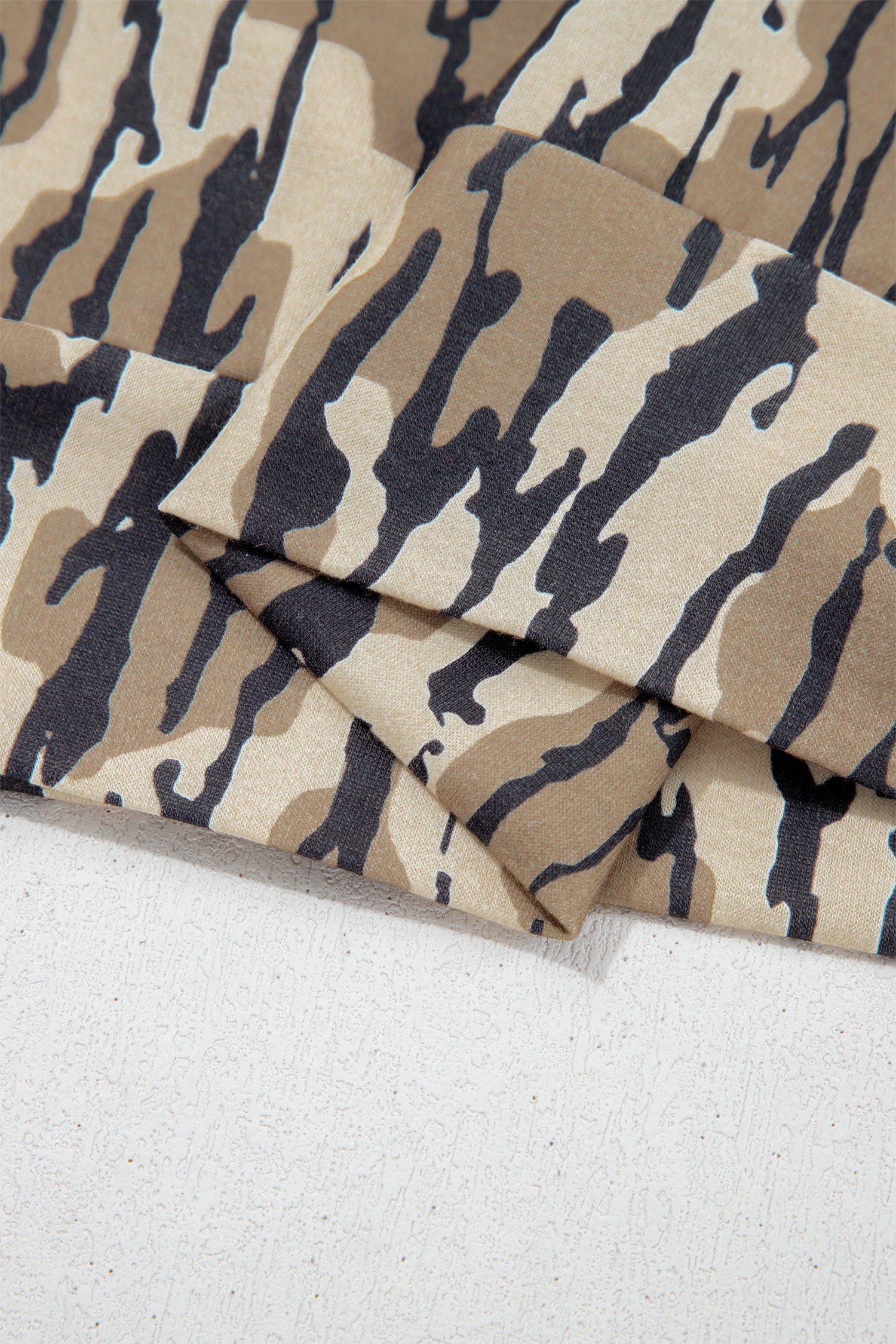 Camouflage Zipper Collar Front Pocket Pullover Sweatshirt – Brown