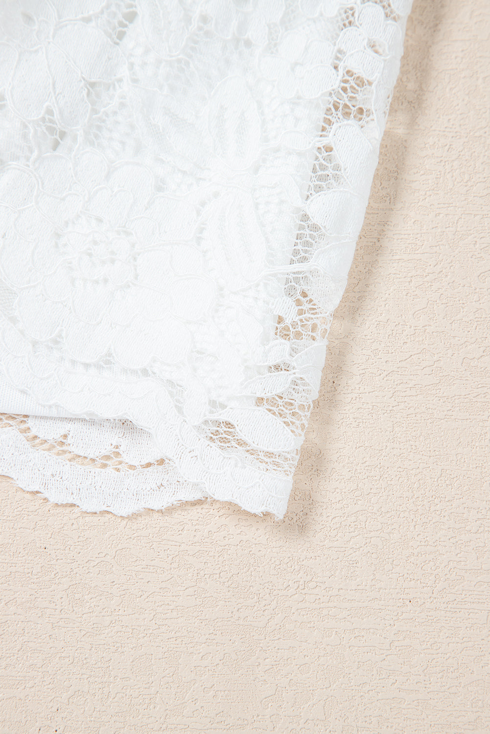 White Short Sleeve Scalloped Floral Lace Peplum Blouse eAura