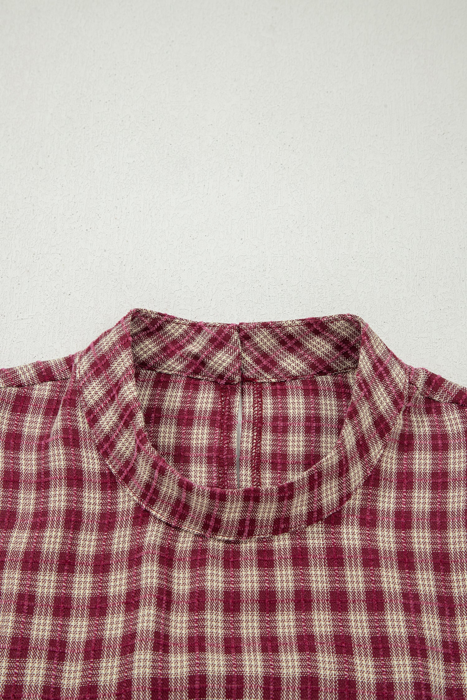Country Plaid Long Sleeve Button Keyhole Pleated Loose Blouse – Coral