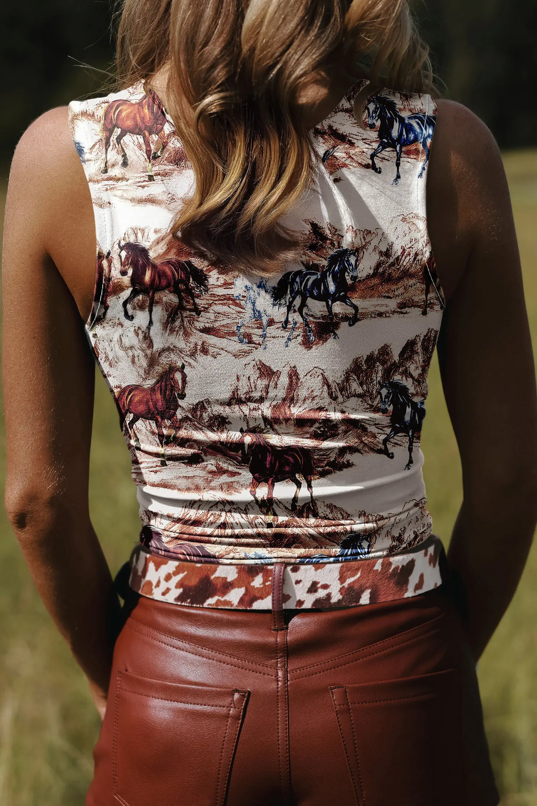 Horse Hat Western Slim Tank Top – Brown
