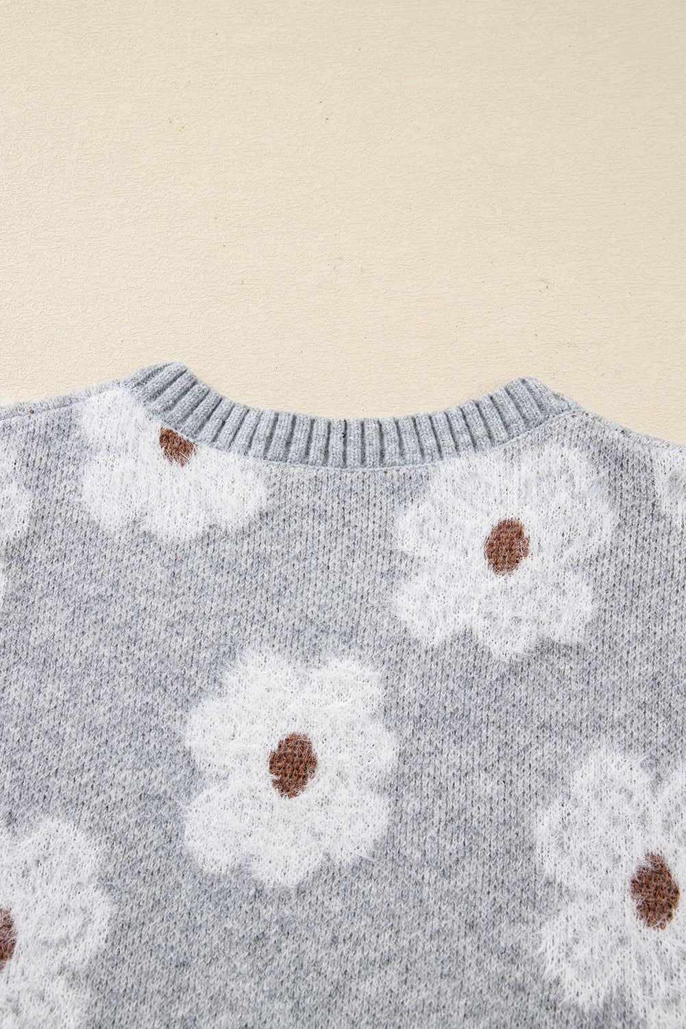 Flower Print V-Neck Drop Shoulder Oversized Sweater - eAura