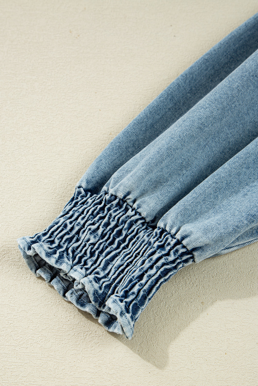 Smocked Cuffs Flared Denim Shirt Mini Dress - eAura