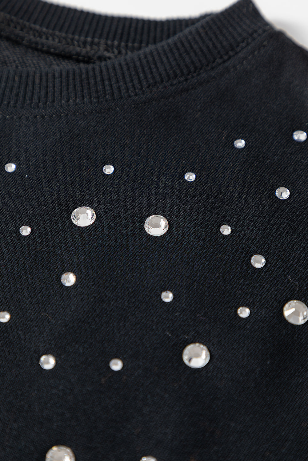Black Rhinestone Embellished Drop Shoulder Sweatshirt - eAura