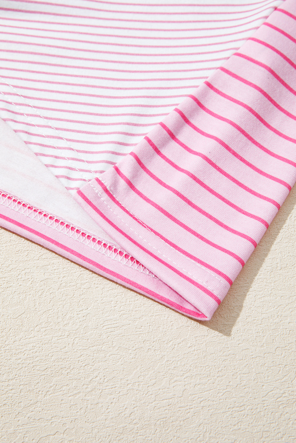Pink Striped Exposed Seam Casual Long Sleeve Top eAura