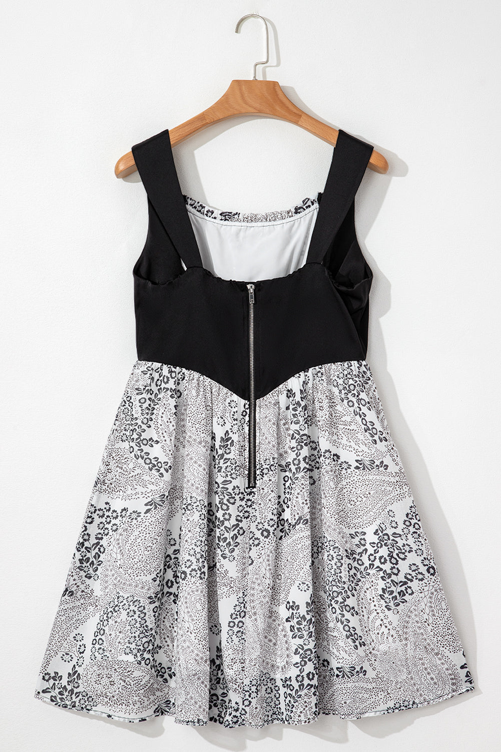 Black Sleeveless Leather Bustier Patchwork Paisley Floral Chiffon Dress eAura
