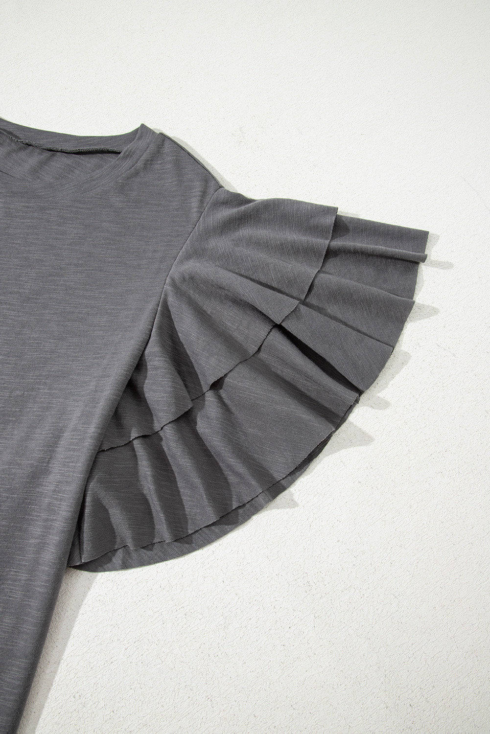 Dark Grey Double Ruffled Short Sleeve Plus Size Top BB Fashion Outlet