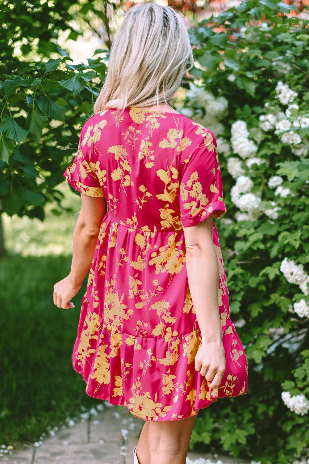 Rose Floral Print Batwing Sleeve Smock Dress eAura