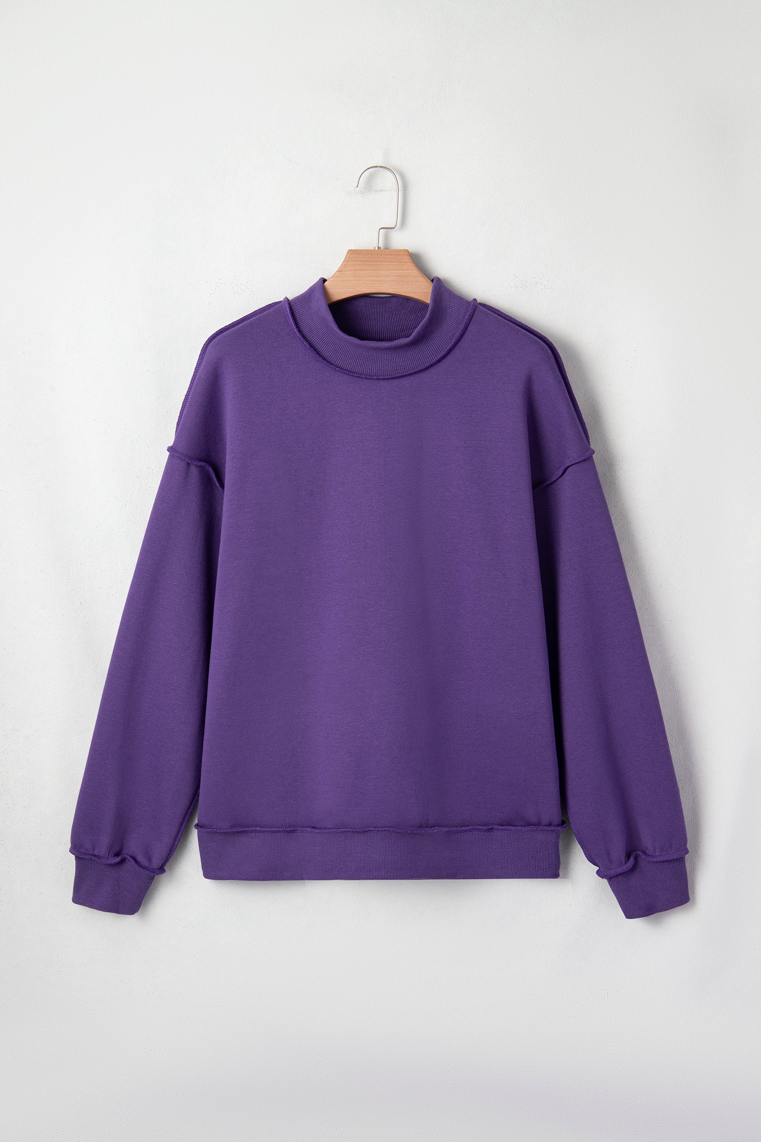 Black Oversize Drop Shoulder Reversible Mock Neck Sweatshirt