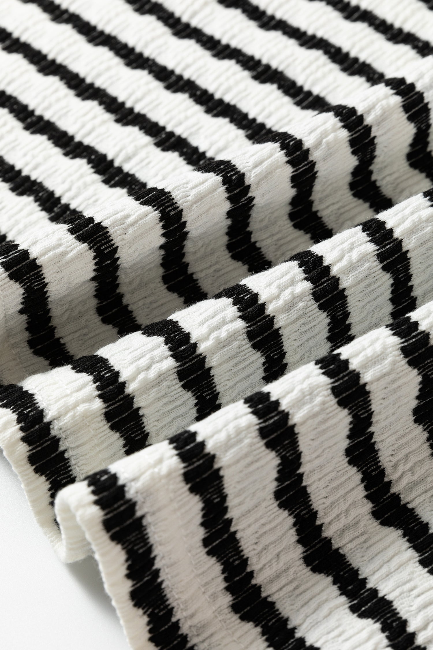 Striped Textured Hooded V-Neck Top