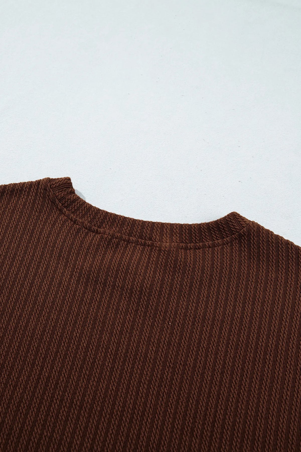 Textured Ribbed Knit Lettuce Trim 2pcs Lounge Set – Dark Brown