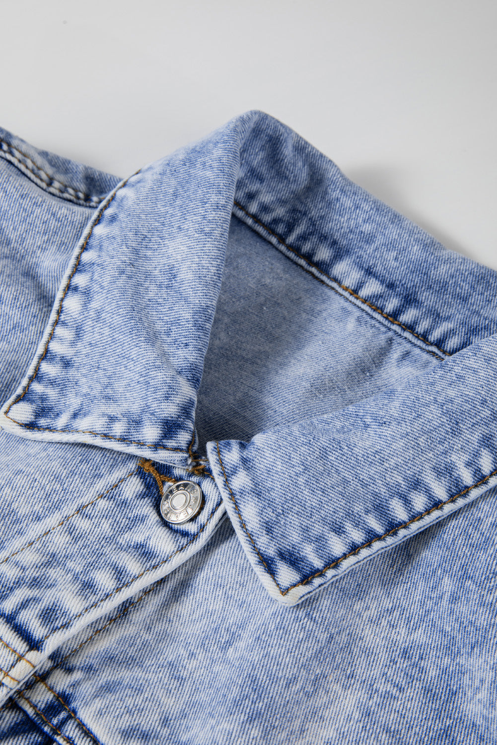 Beau Blue Vintage Washed Flap Pockets Denim Jacket Beagle Boutique Fashion Outlet
