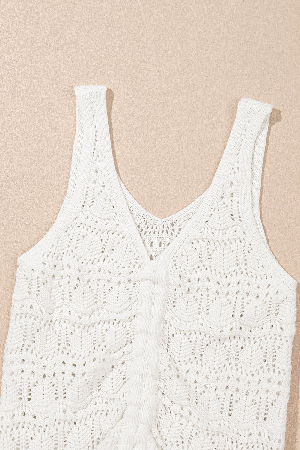 Beige Trendy Hollowed Knit V Neck Drawstring Sweater Vest eAura