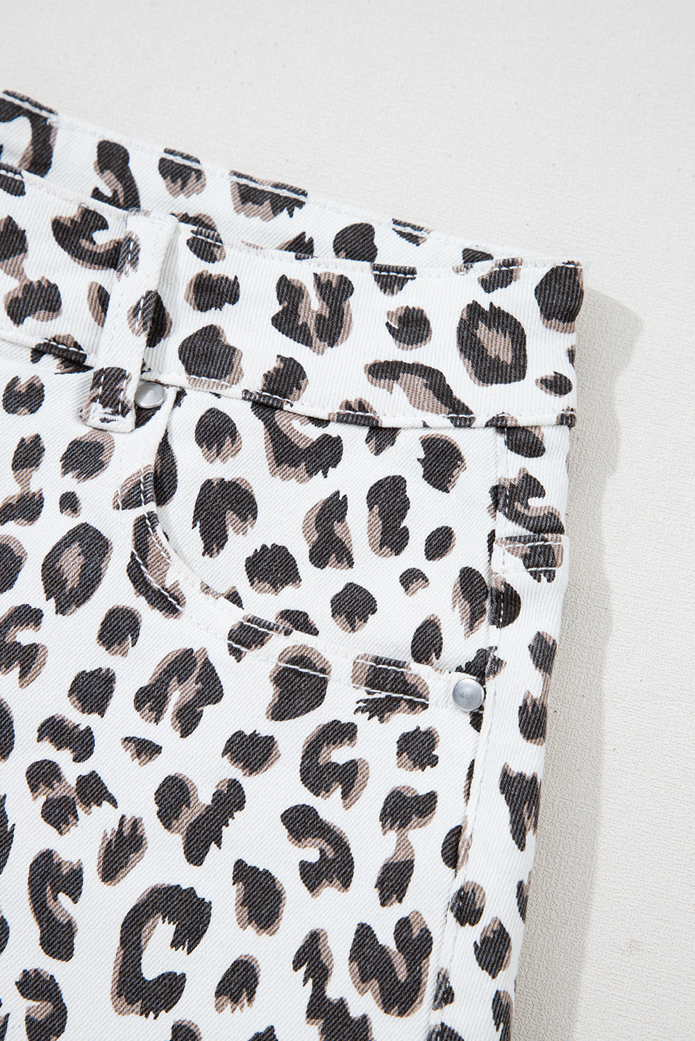 White Leopard Frayed Hem Denim Shorts eAura