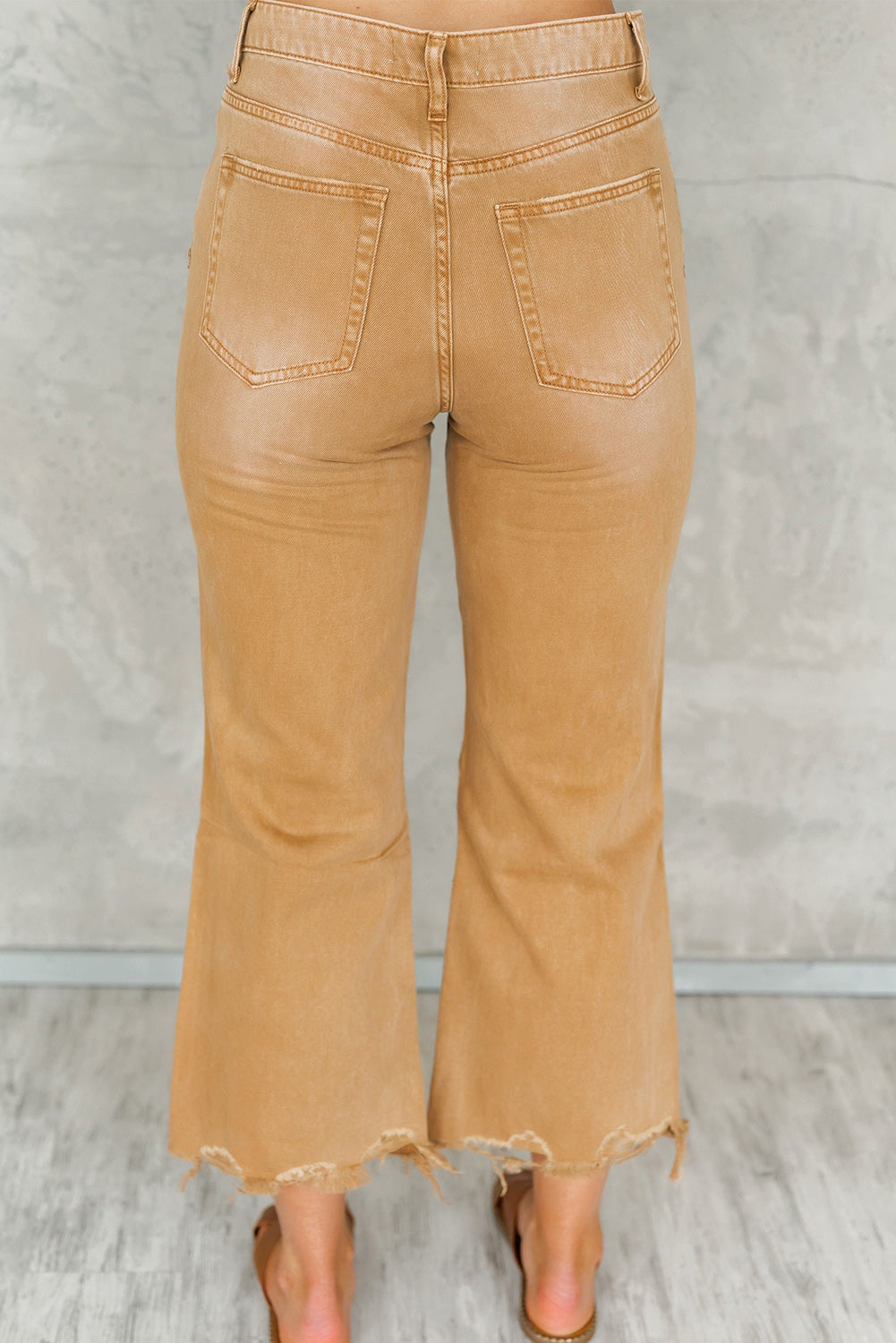 Black Distressed Hollow-out High Waist Cropped Flare Jeans Beagle Boutique Fashion Outlet