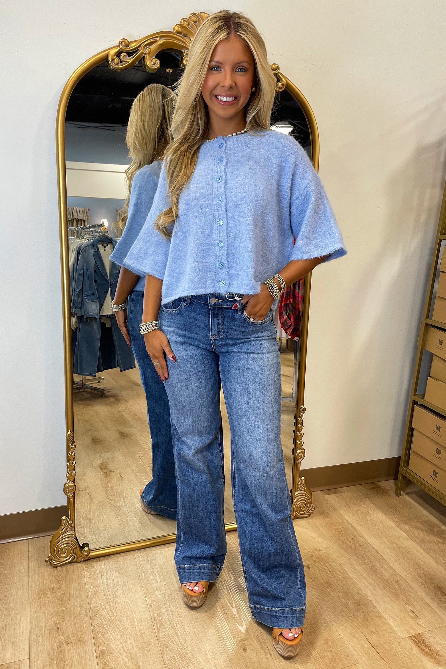 3/4 Sleeve Boxy Knit Button Cardigan