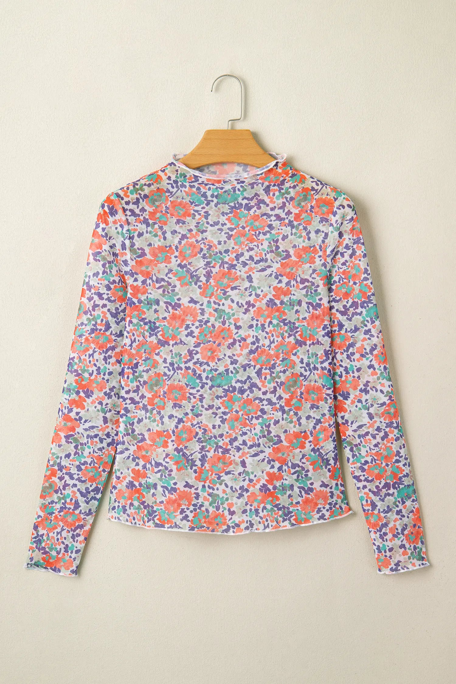 Western Print Slim Fit Mesh Mock Neck Long Sleeve Top