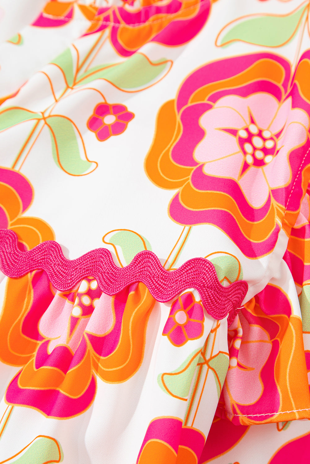 Rose Floral Printed Ruffled Long Sleeve Blouse - eAura