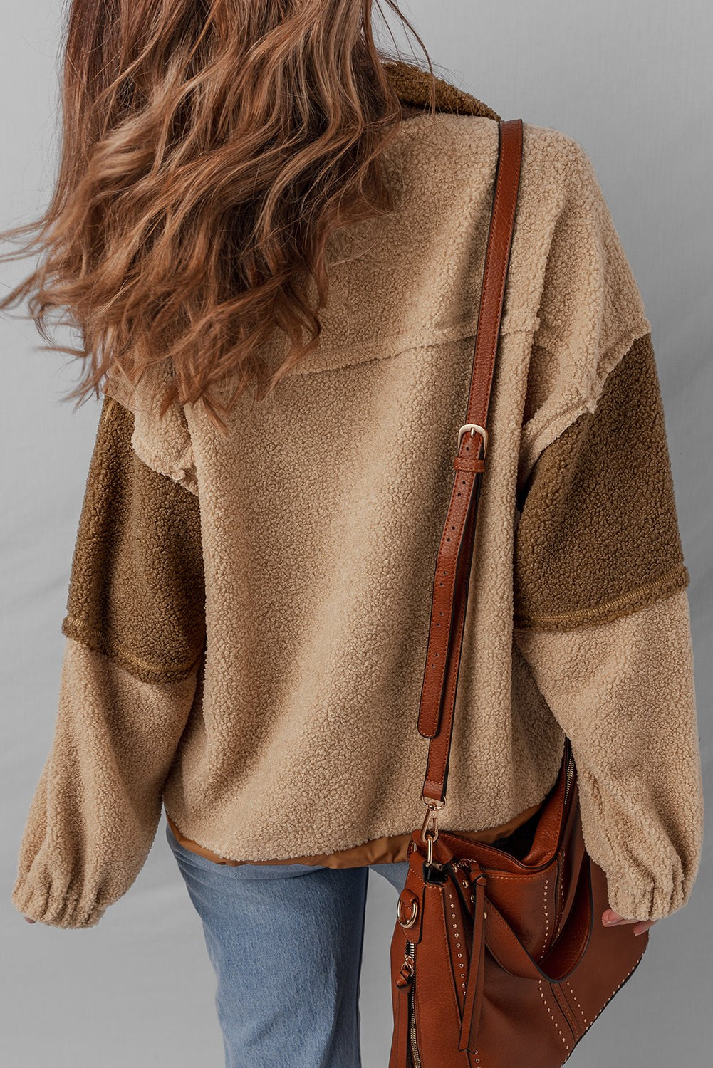 Colour Block Half Button Sherpa Sweatshirt - Tops/Sweatshirts & Hoodies