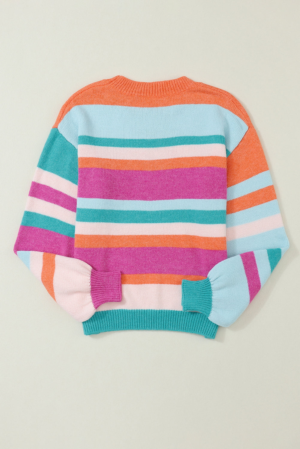 MultiColour Striped Knit Drop Shoulder Puff Sleeve Sweater eAura