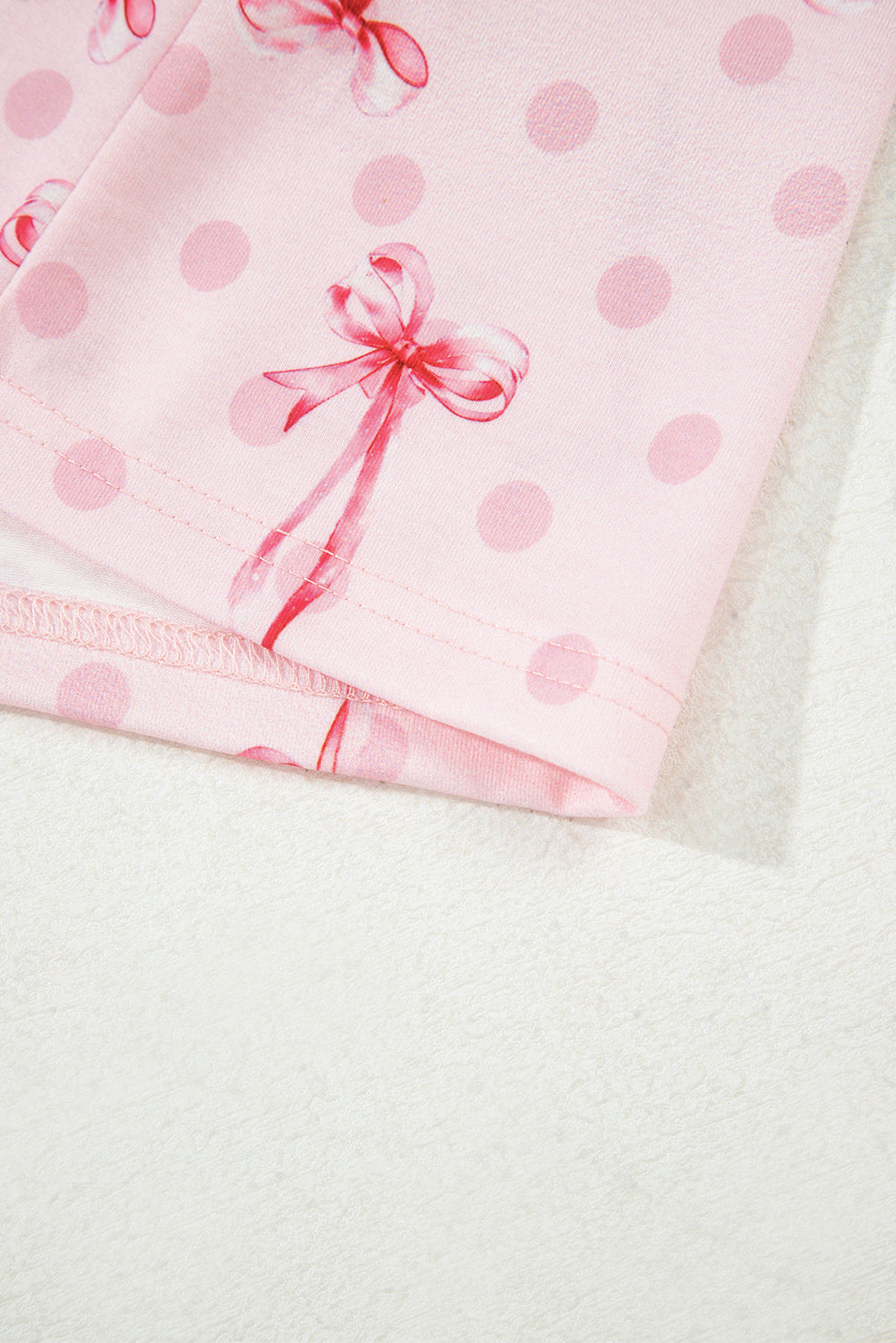 Pink Bow Print Contrast Pipping Short Pyjamas Set eAura