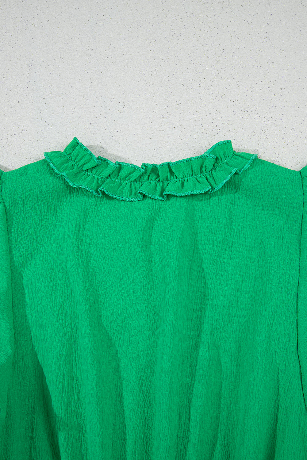 Bright Green Split V Neck Elastic Waist Ruffled Dress eAura