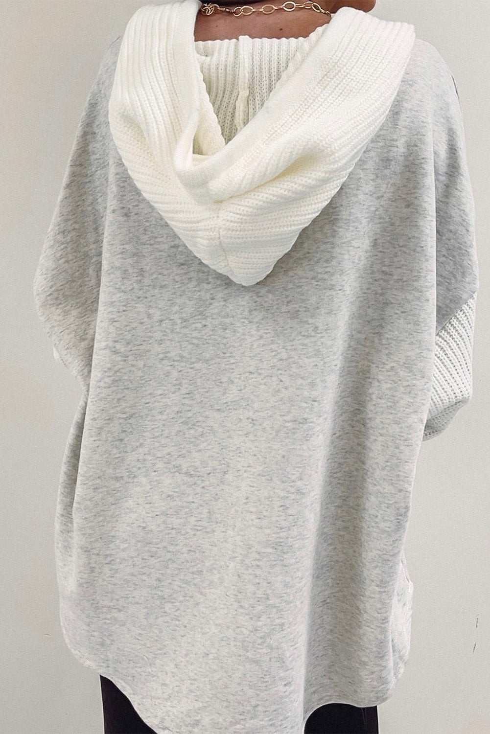 Grey Button Up Contrast Knitted Sleeves Hooded Jacket Beagle Boutique Fashion Outlet