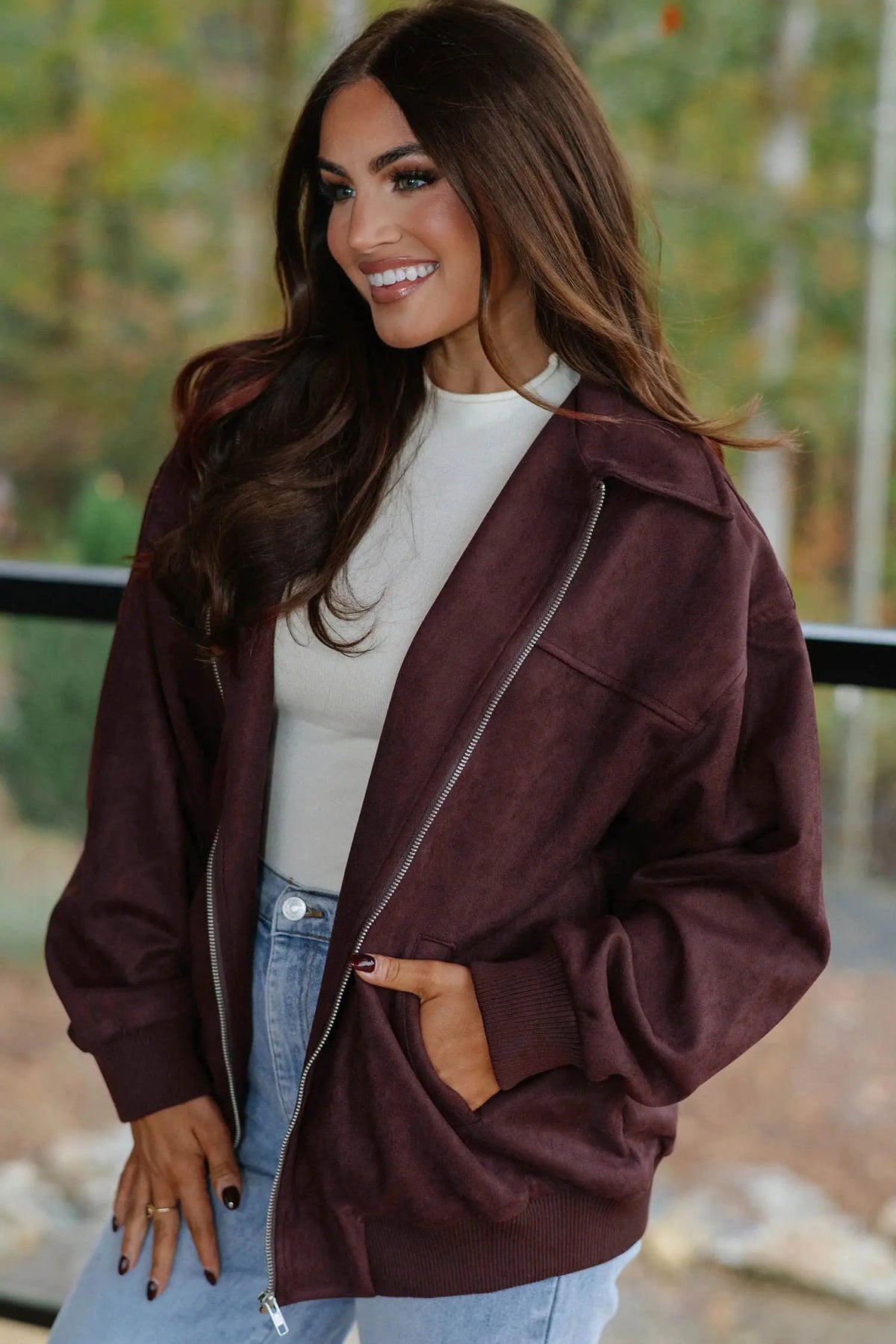 Zip-up Metal Placket Collar Jacket