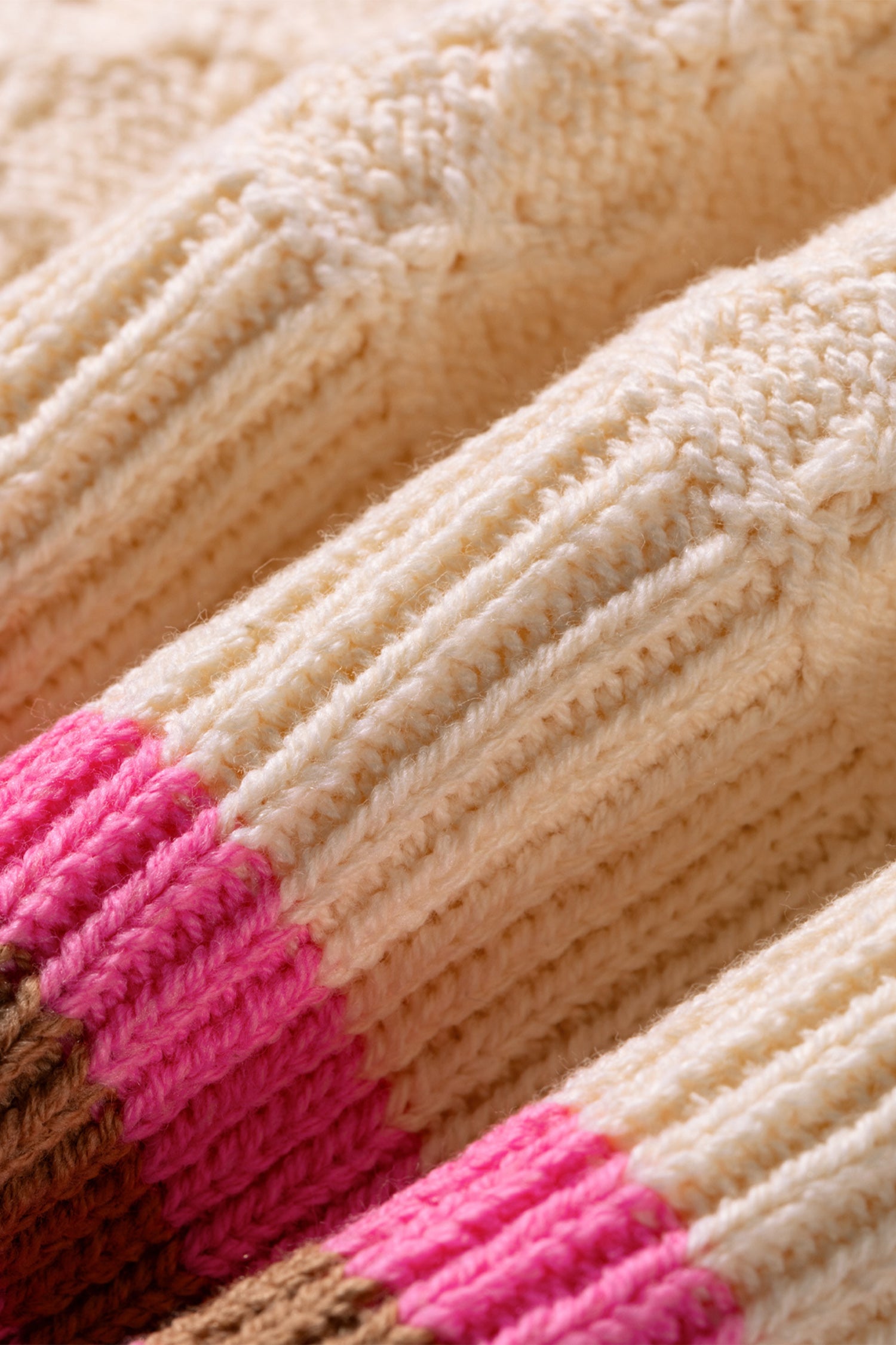 Striped Colorblock Texture Drop Shoulder Sweater – Pink Stripe