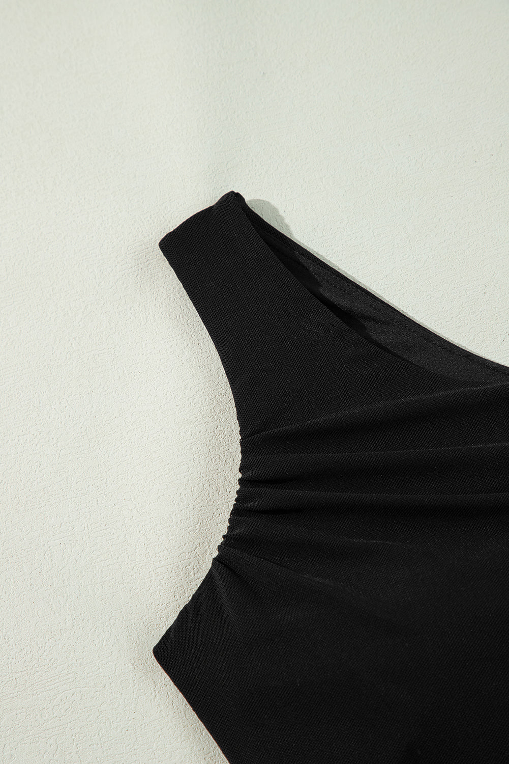 Black Pleated Mesh One Shoulder Bikini Top and Skirts Set eAura