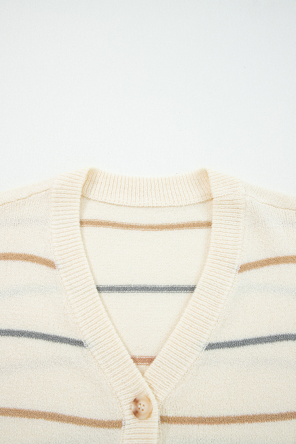 Multicolour Striped Buttoned Front V-Neck Drop Shoulder Cardigan - eAura