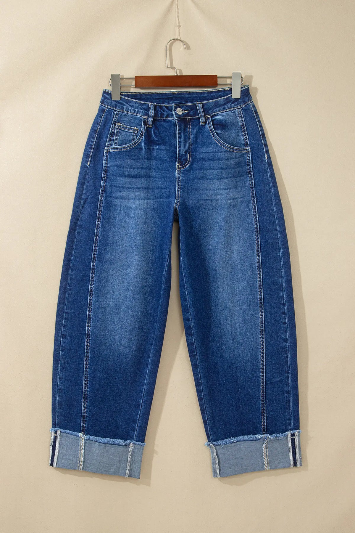 Raw Hem Turnup Loose Ankle-length Jeans – Sail Blue