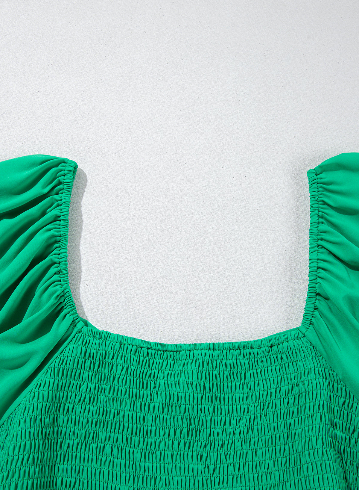 Bright Green Ruched Front Puff Sleeve Plus Size Long Dress BB Fashion Outlet