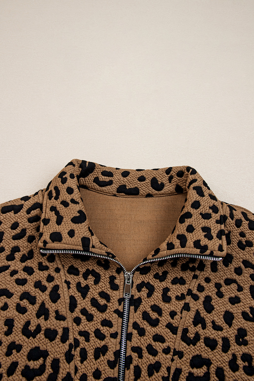 Leopard Print Quarter Zip Sweatshirt - Tops/Sweatshirts & Hoodies