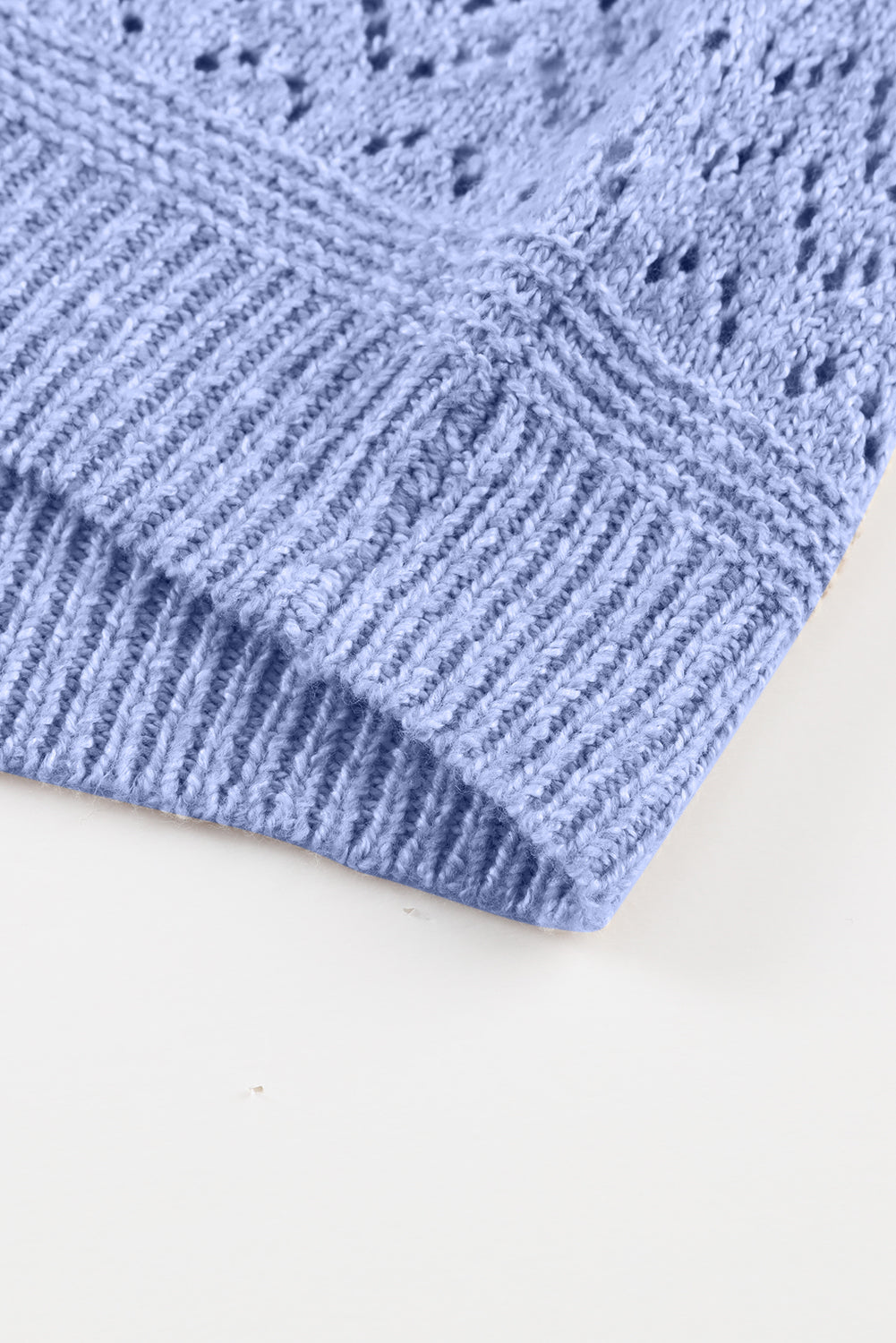 Sky Blue Eyelet Pattern Detail V Neck Drop Shoulder Sweater eAura