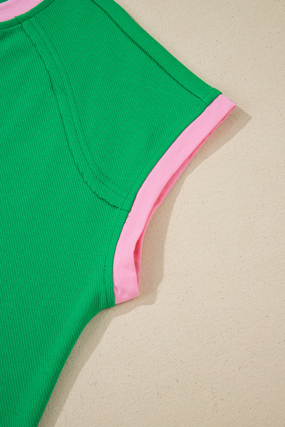 Bright Green Two Tone Contrast Textured Crewneck Tee and Shorts Set eAura