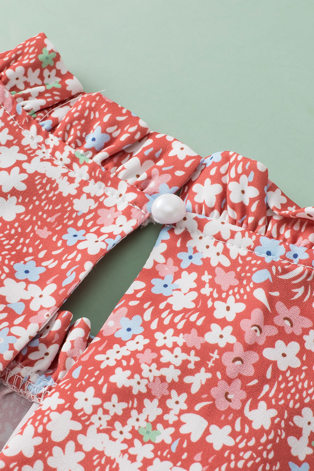 Pink Plus Size Floral Print Ruffled Sleeve Frilled Neck Blouse BB Fashion Outlet