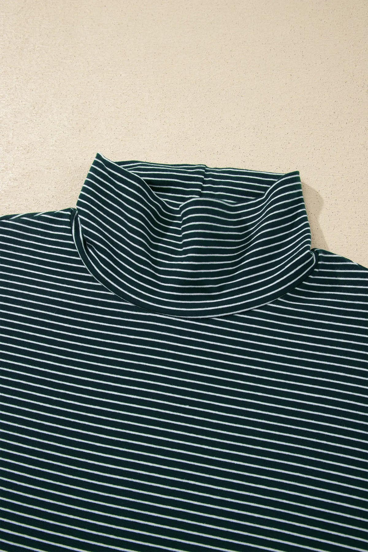 High Neck Dropped Shoulder Long Sleeve Casual Top – Green Stripe