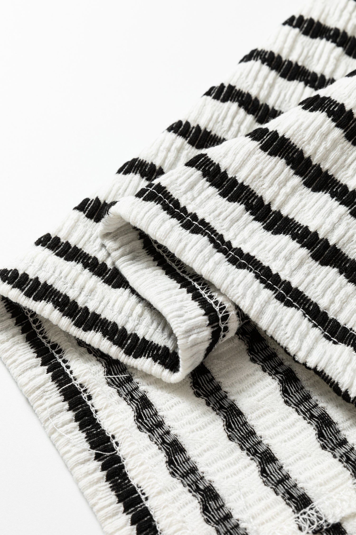 Striped Textured Hooded V-Neck Top
