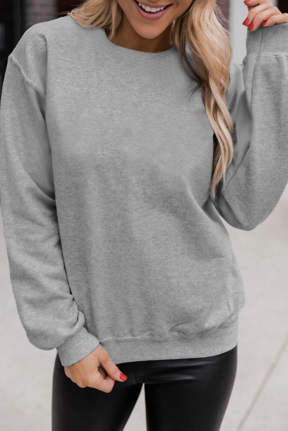 Grey Solid Classic Crewneck Pullover Sweatshirt eAura