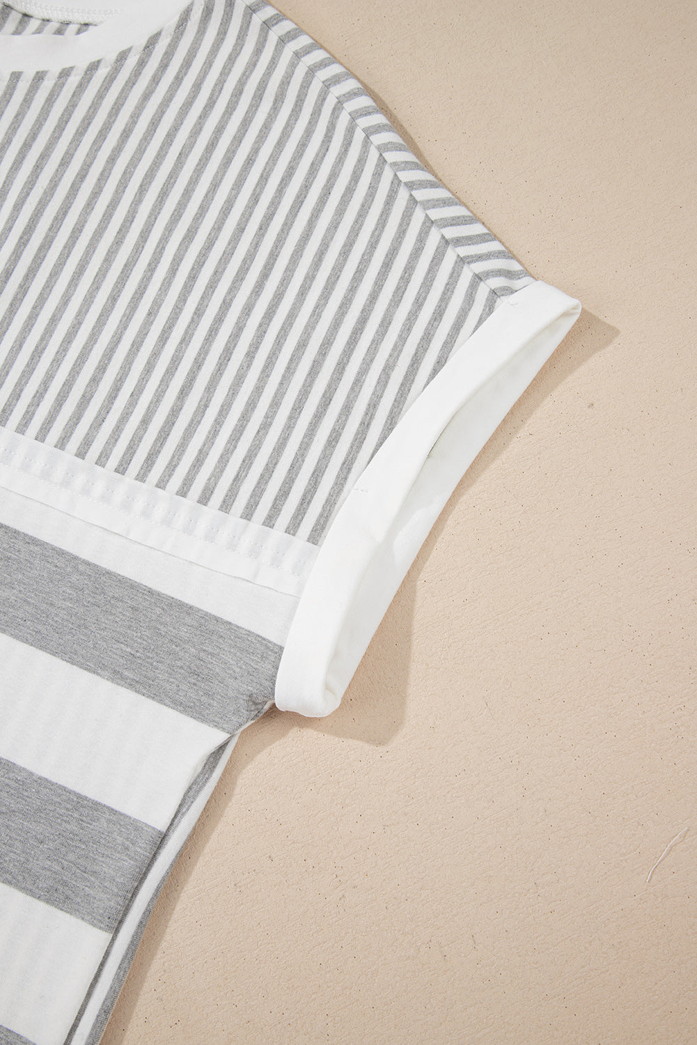 Grey Stripe Mixed Print Short Sleeve Top and Pocketed Shorts Set eAura