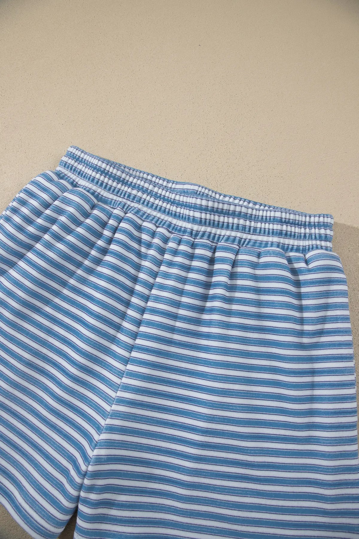 Long Sleeve Oversized Top Pocketed Casual Shorts Two Piece Set – Sky Blue Stripe