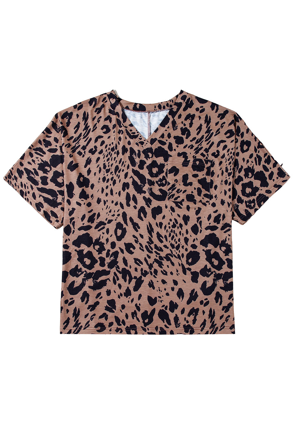Brown Leopard Print V Neck Half Sleeve Oversized Tee eAura