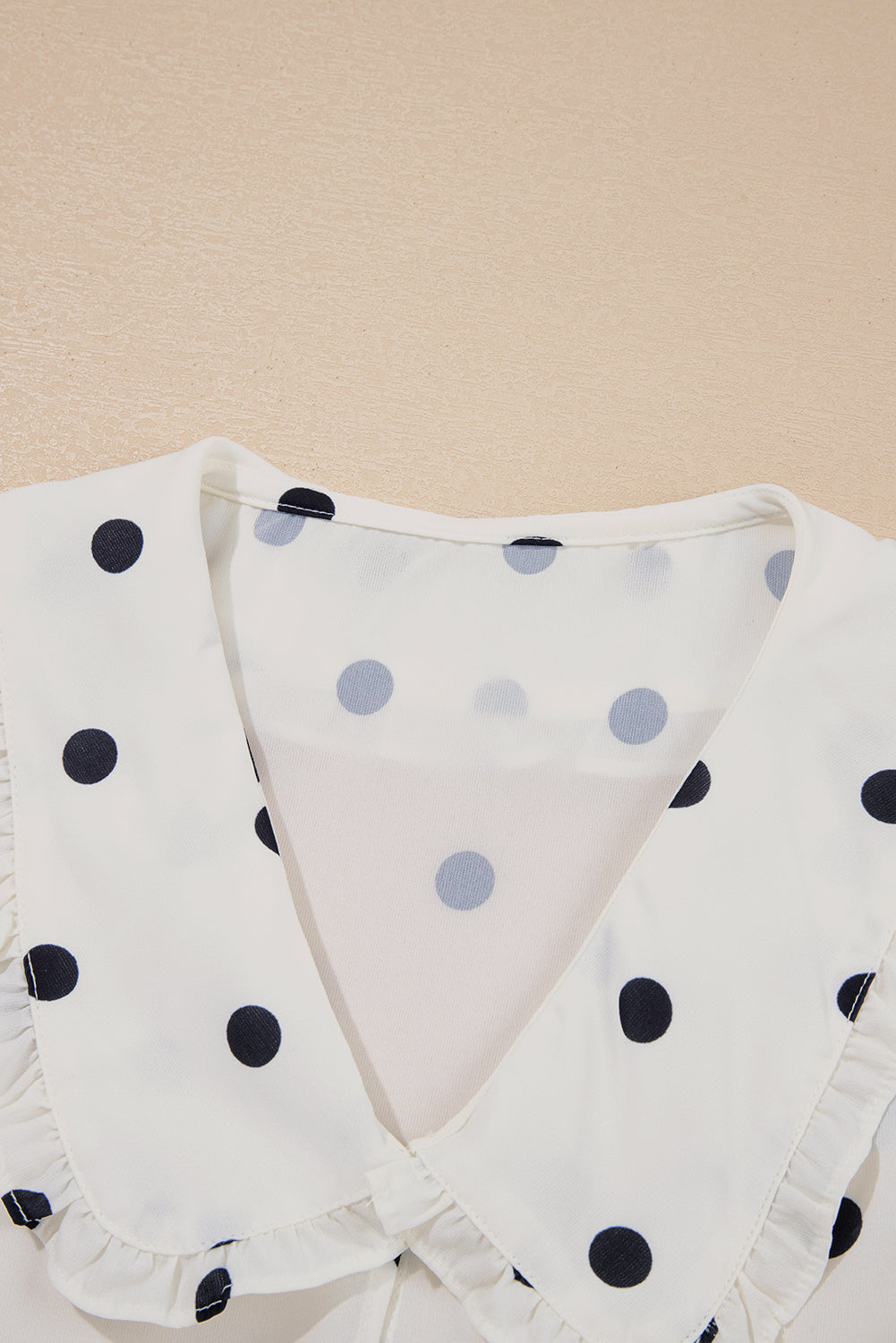White Polka Dot Collared Tie-up Font Puff Sleeve Peplum Top eAura