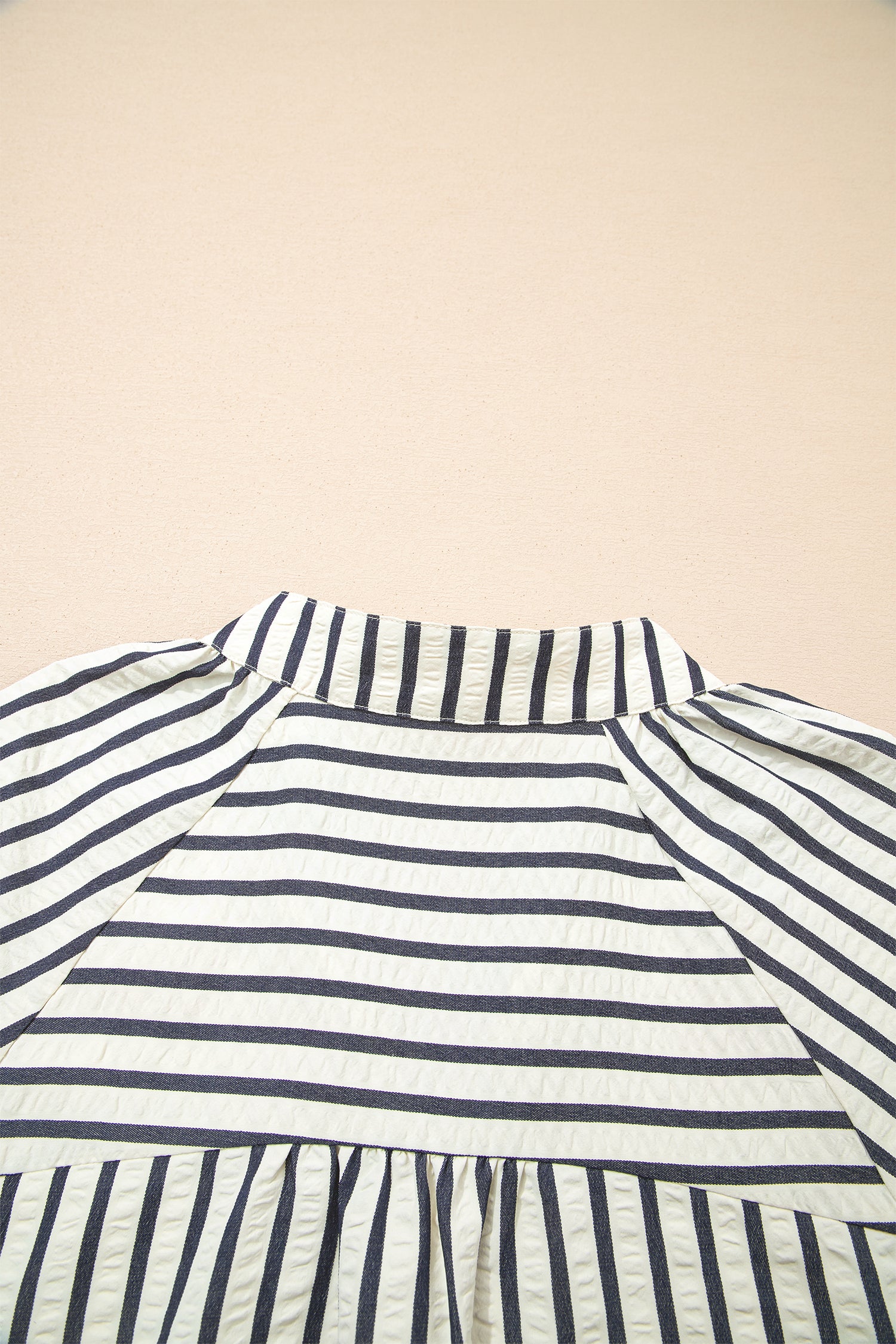 Stripe Floral Embroidered Detail V-Neck Short Sleeve Blouse