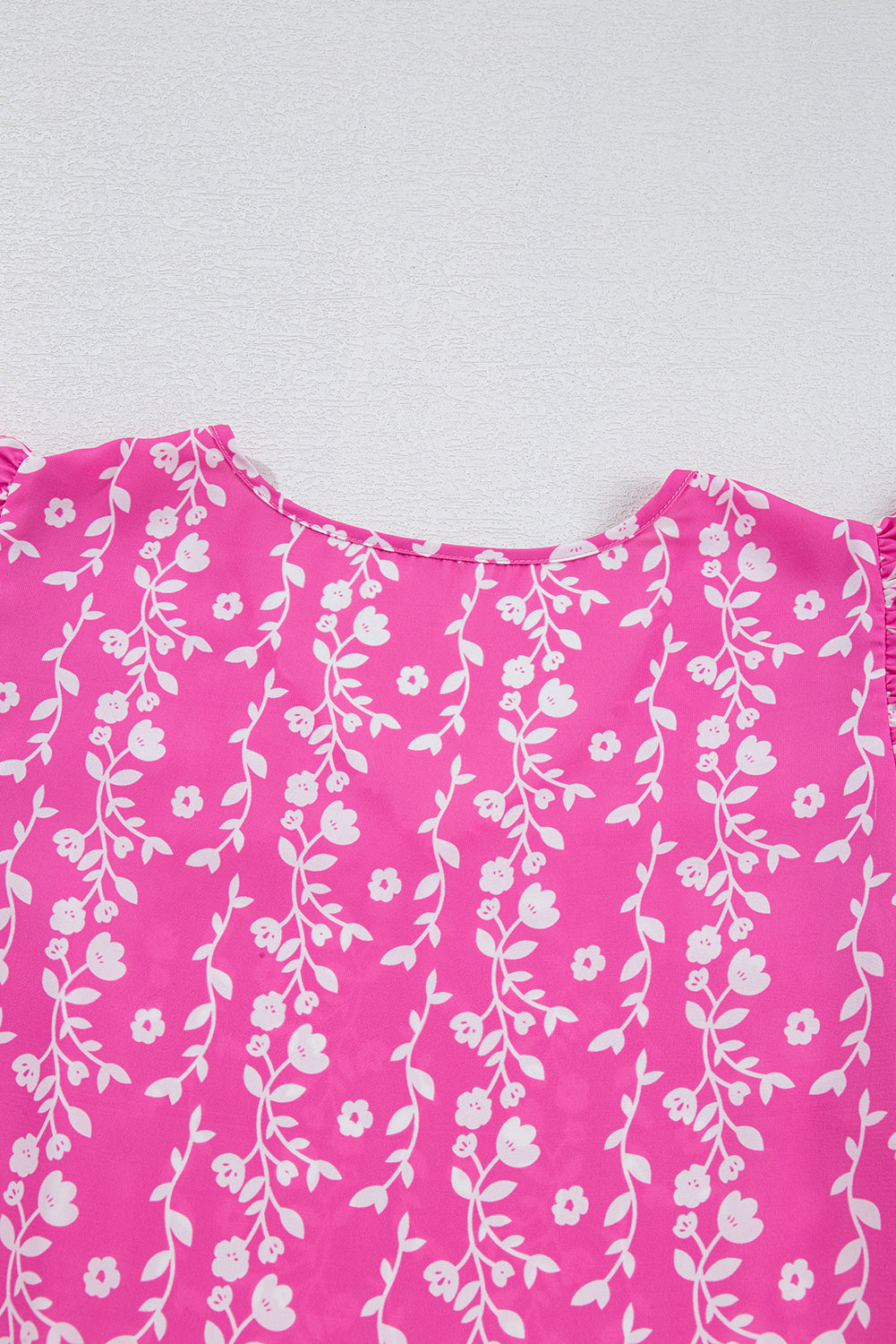 Pink Floral Print Ric-rac Tiered Ruffled V Neck Blouse eAura