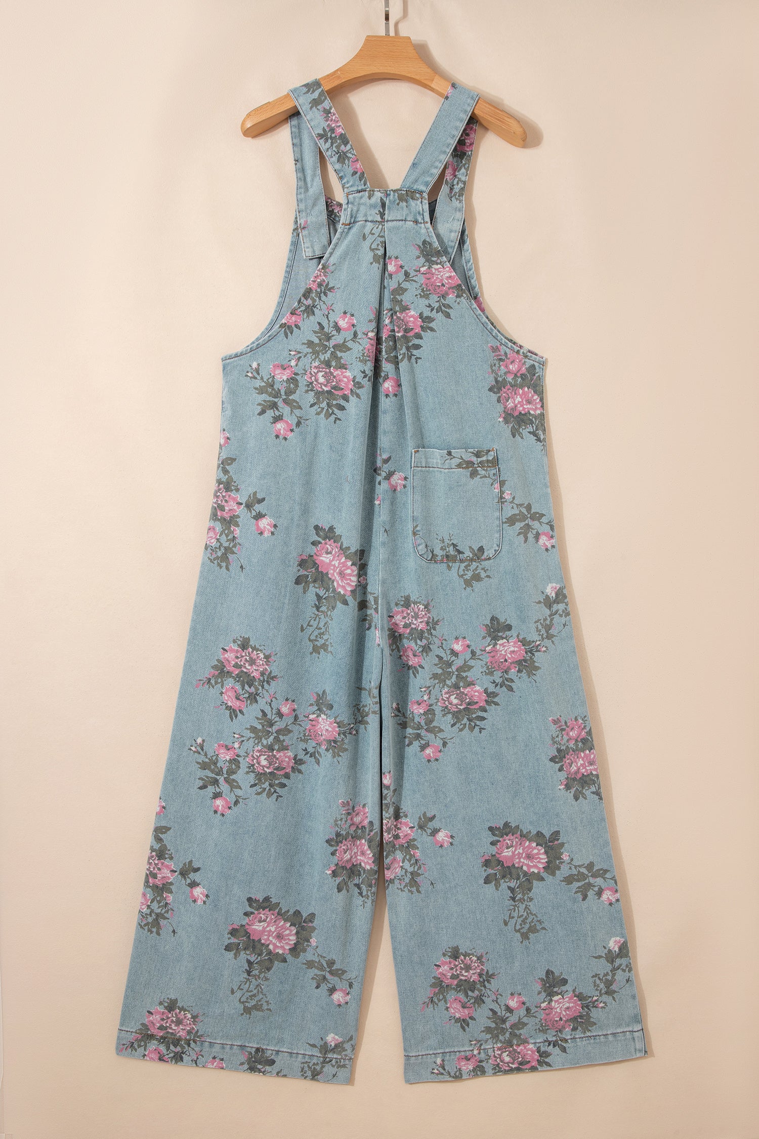 Floral Print Pleated Wide Leg Denim Jumpsuit – High Waist