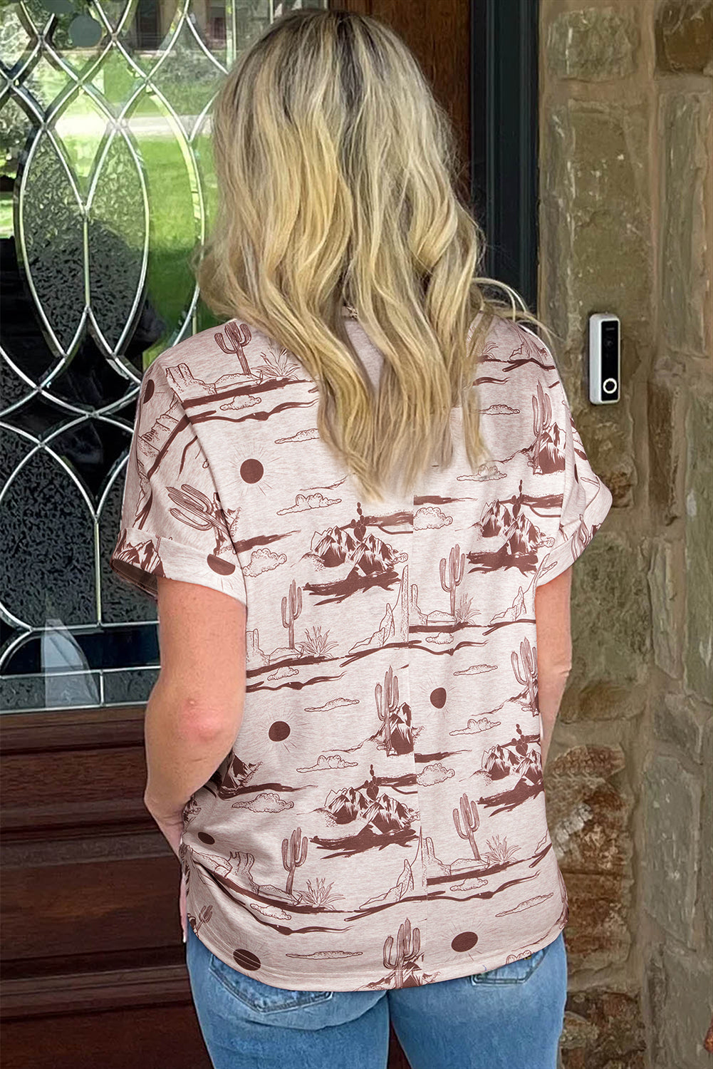 Brown Desert Sand Print Short Sleeve Knit Top eAura