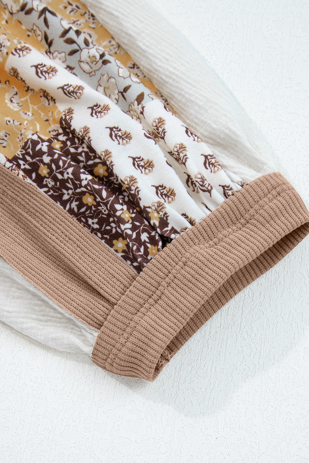 Floral Printed Contrast Patchwork Long Sleeve Top - eAura